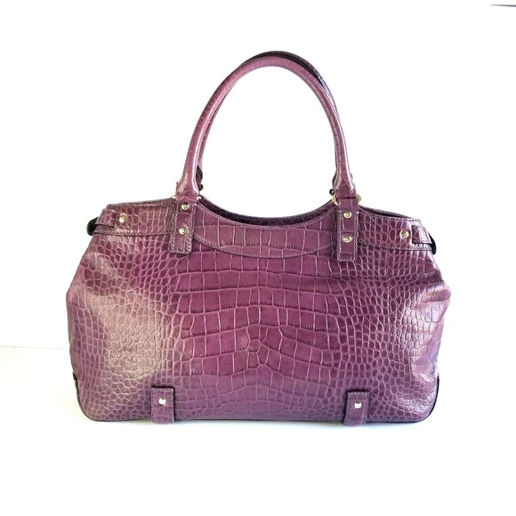 KATE SPADE Purple Stevie Carlsbad Leather Bag Embossed Croc Double Handles Purse - Picture 10 of 13